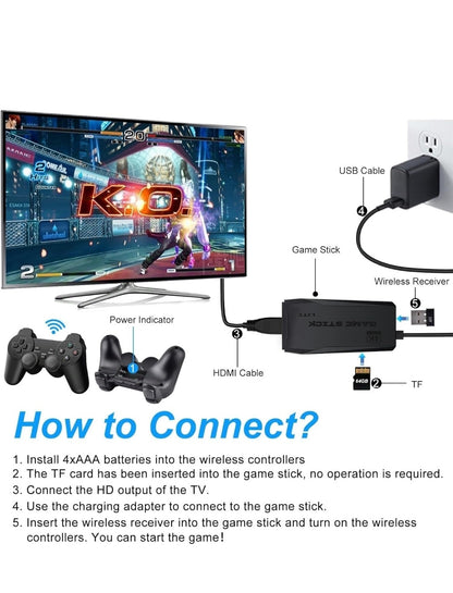 Wireless Game Stick Video Game Console with 2000+ Games, 8 Bit & 16 Bit HDMI Dual Player, 64 GB Retro Gaming Console™